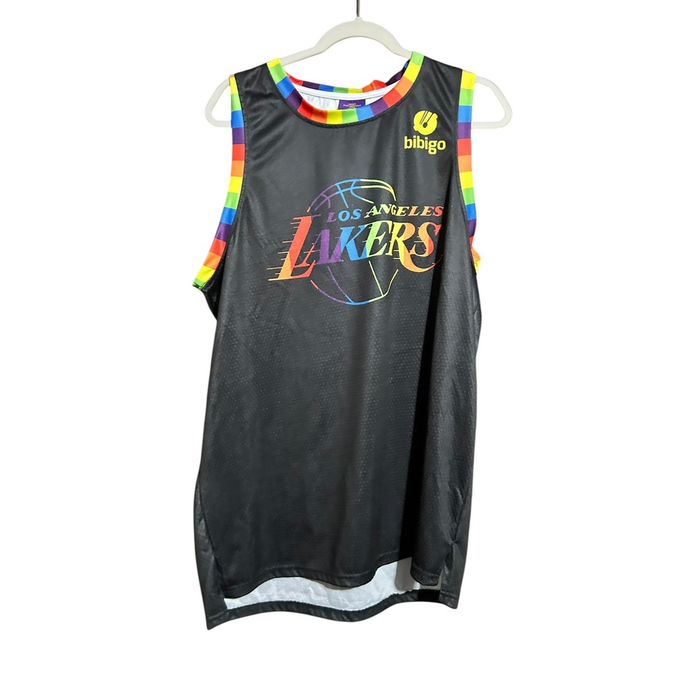 Los Angeles Lakers Pride Jersey Mens XL Links Marketing Black Rainbow Promo #1